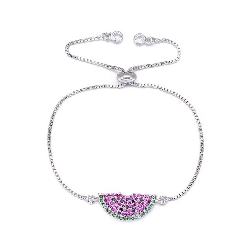 Watermelon Slice Silver Cubic Zirconia Bracelet